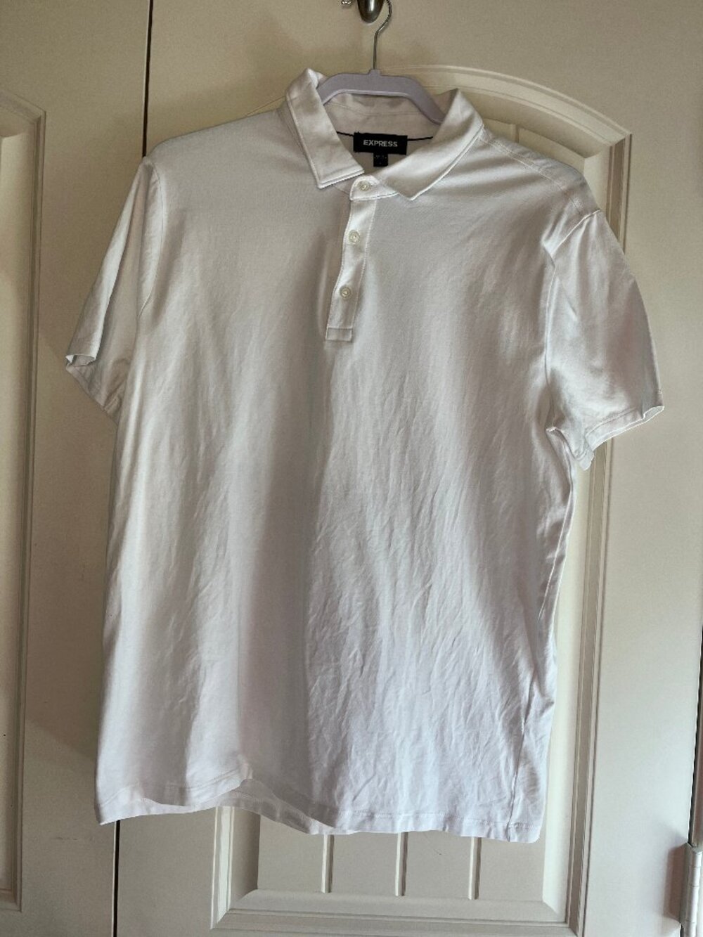 Express Men's White Polo Shirt Short Sleeve Collared Casual Golf Size L